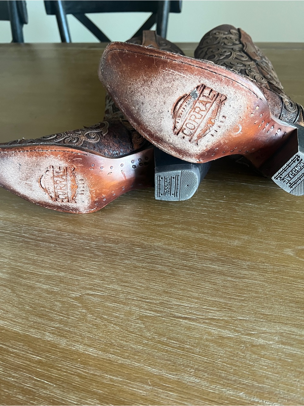 ✧🤎Corral Boots🤎✧ Womens Chocolate Tooled Inlay Snip Toe Cowboy Mid Calf  Size 7 - Picture 5 of 5
